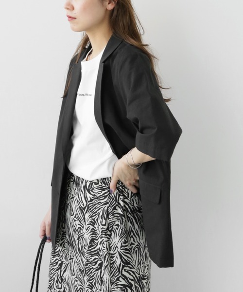 JOURNAL STANDARD relume（ジャーナルスタンダード　レリューム）の「フランダースリネン混ハーフスリーブジャケット（テーラードジャケット・レディース・カーキ/ブラック・FREE）」の9枚目の写真