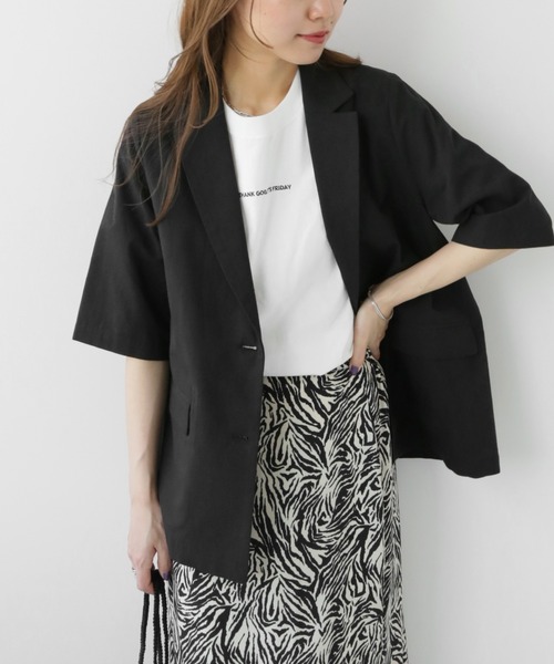 JOURNAL STANDARD relume（ジャーナルスタンダード　レリューム）の「フランダースリネン混ハーフスリーブジャケット（テーラードジャケット・レディース・カーキ/ブラック・FREE）」の8枚目の写真