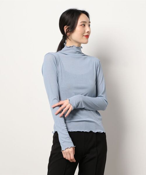 VIBGYOR Women(ヴィブジョー ウィメン)の「シアーネットハイネックメロウトップス(MAY)(Tシャツ/カットソー・レディース・ブラック/ブルー・FREE)」の2枚目の写真