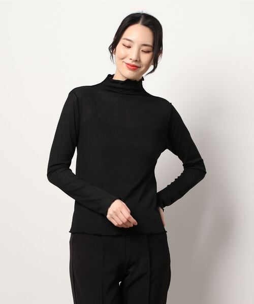VIBGYOR Women(ヴィブジョー ウィメン)の「シアーネットハイネックメロウトップス(MAY)(Tシャツ/カットソー・レディース・ブラック/ブルー・FREE)」の1枚目の写真