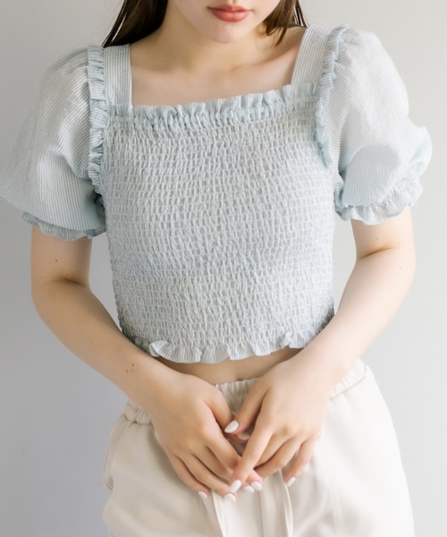 OLIVE des OLIVE（オリーブデオリーブ）の「バックリボンシャーリングブラウス（シャツ/ブラウス・レディース・ブラック/オフホワイト/ブルー・FREE）」の5枚目の写真