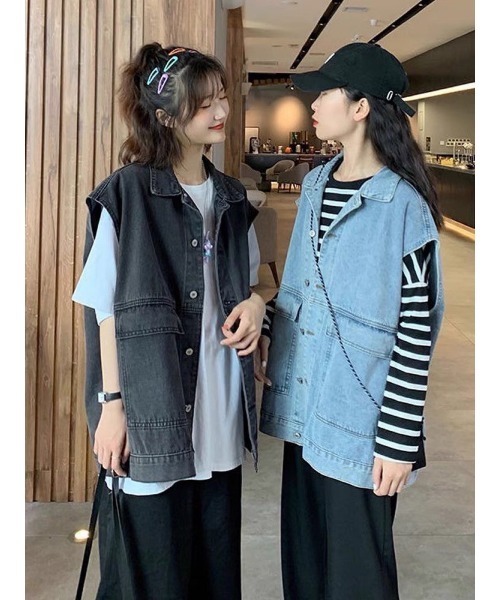 SpRay（スプレイ）の「デニムＢＩＧベスト（ベスト・レディース・ブラック/ブルー・FREE）」の11枚目の写真