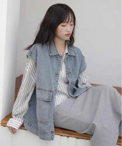 SpRay（スプレイ）の「デニムＢＩＧベスト（ベスト・レディース・ブラック/ブルー・FREE）」の13枚目の写真