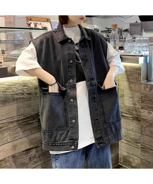 SpRay（スプレイ）の「デニムＢＩＧベスト（ベスト・レディース・ブラック/ブルー・FREE）」の10枚目の写真