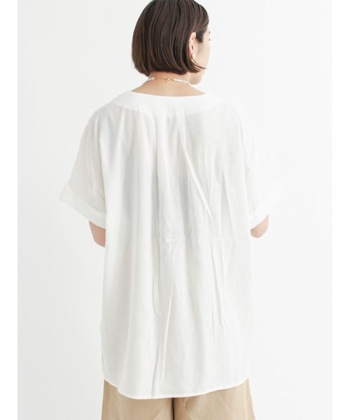 Lugnoncure（ルノンキュール）の「麻レーヨンノーカラーブラウス（シャツ/ブラウス・レディース・ブラック/オフホワイト/カーキ/オレンジ・ﾌﾘ-）」の10枚目の写真