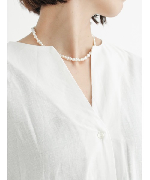 Lugnoncure（ルノンキュール）の「麻レーヨンノーカラーブラウス（シャツ/ブラウス・レディース・ブラック/オフホワイト/カーキ/オレンジ・ﾌﾘ-）」の11枚目の写真