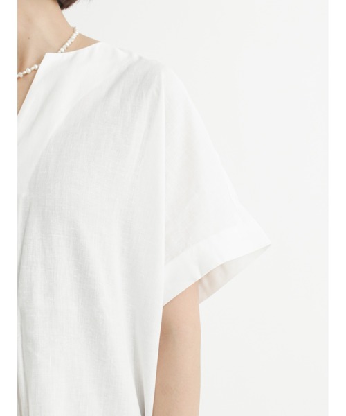 Lugnoncure（ルノンキュール）の「麻レーヨンノーカラーブラウス（シャツ/ブラウス・レディース・ブラック/オフホワイト/カーキ/オレンジ・ﾌﾘ-）」の12枚目の写真