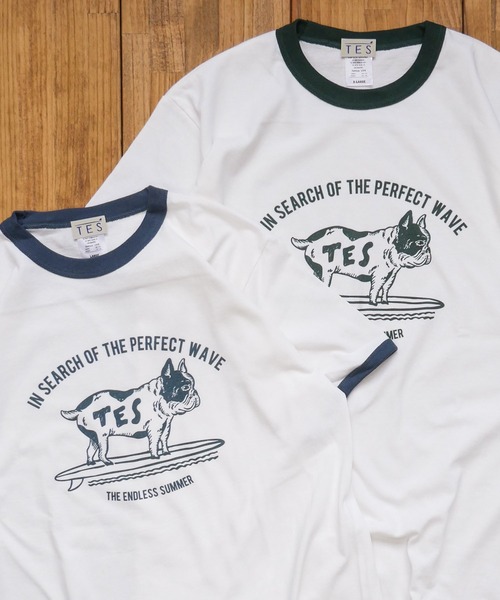 The Endless Summer（エンドレスサマー）の「【WEB / FLAG SHOP限定】TES RINGER COLLEGE BUHI T-SHIRT / カレッジロゴ  リンガーTシャツ（Tシャツ/カットソー・メンズ・ワイン/ブラック/ダークグリーン/ブルーグレー・SMALL/MEDIUM/LARGE/X-LARGE）」の6枚目の写真