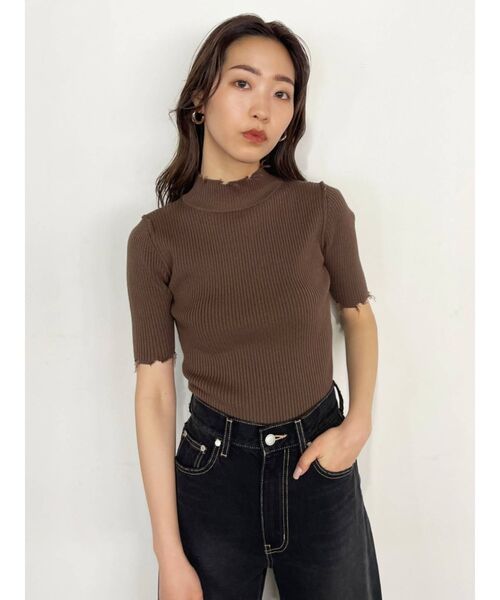 EMODA（エモダ）の「クラッシュショートリブニット（ニット/セーター・レディース・ホワイト/ブラック/ブラウン/ピンク/ブルー・FREE）」の4枚目の写真