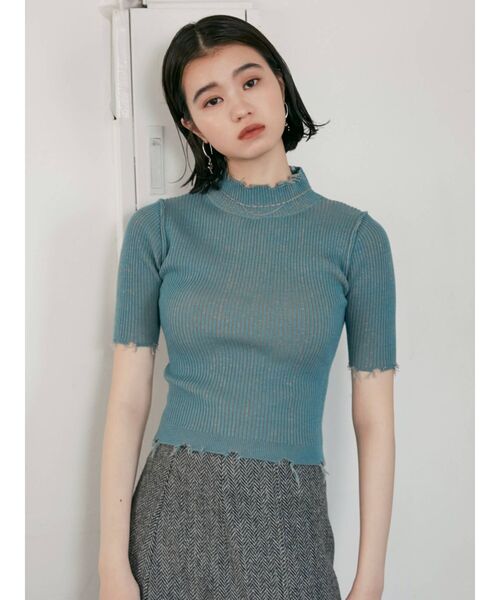 EMODA（エモダ）の「クラッシュショートリブニット（ニット/セーター・レディース・ホワイト/ブラック/ブラウン/ピンク/ブルー・FREE）」の5枚目の写真