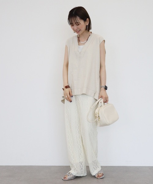 AMERICAN HOLIC（アメリカンホリック）の「リネンブレンドVネックコクーンベスト（ベスト・レディース・ベージュ/キャメル・FREE）」の2枚目の写真