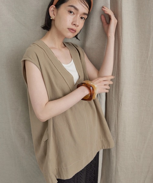 AMERICAN HOLIC（アメリカンホリック）の「リネンブレンドVネックコクーンベスト（ベスト・レディース・ベージュ/キャメル・FREE）」の5枚目の写真