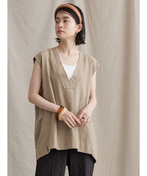 AMERICAN HOLIC（アメリカンホリック）の「リネンブレンドVネックコクーンベスト（ベスト・レディース・ベージュ/キャメル・FREE）」の8枚目の写真