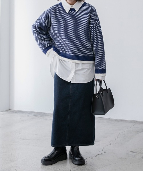 BONLECILL（ボンルシール）の「レトロジャガード クロップドニットプルオーバー（ニット/セーター・レディース・ネイビー/レッド/ブラック・FREE）」の20枚目の写真