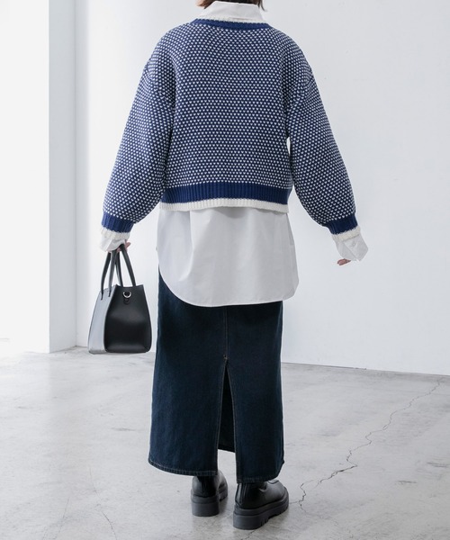 BONLECILL（ボンルシール）の「レトロジャガード クロップドニットプルオーバー（ニット/セーター・レディース・ネイビー/レッド/ブラック・FREE）」の22枚目の写真