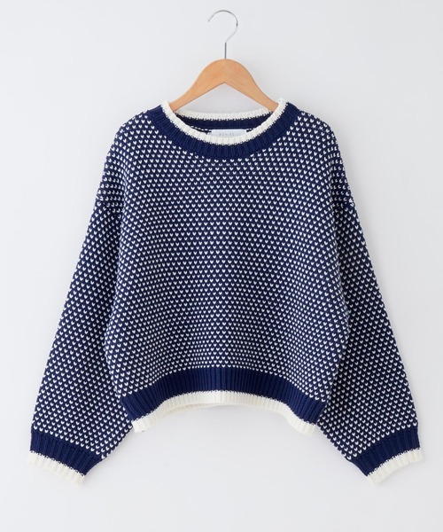 BONLECILL（ボンルシール）の「レトロジャガード クロップドニットプルオーバー（ニット/セーター・レディース・ネイビー/レッド/ブラック・FREE）」の15枚目の写真