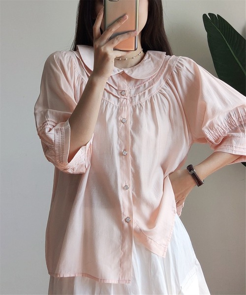 MAISON DE THERESE(メゾン ド テレーズ)の「ルーズシルエット半袖シャツブラウス(シャツ/ブラウス・レディース・ピンク/ブルー・M)」の2枚目の写真