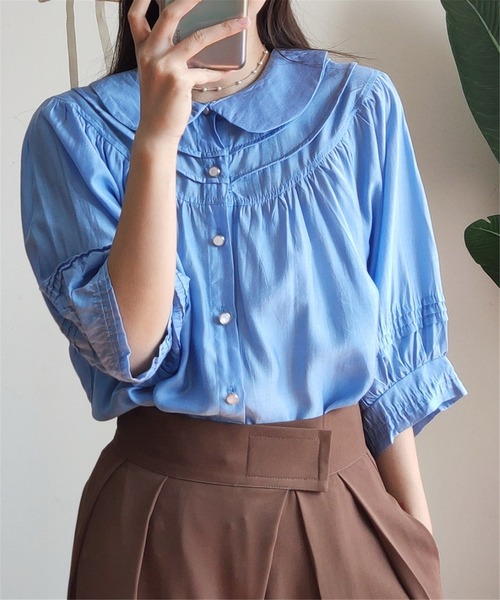 MAISON DE THERESE(メゾン ド テレーズ)の「ルーズシルエット半袖シャツブラウス(シャツ/ブラウス・レディース・ピンク/ブルー・M)」の7枚目の写真