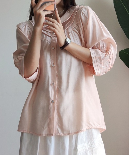 MAISON DE THERESE(メゾン ド テレーズ)の「ルーズシルエット半袖シャツブラウス(シャツ/ブラウス・レディース・ピンク/ブルー・M)」の15枚目の写真