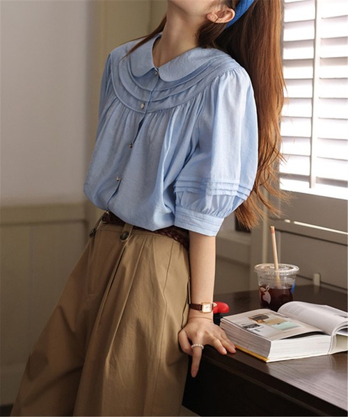 MAISON DE THERESE(メゾン ド テレーズ)の「ルーズシルエット半袖シャツブラウス(シャツ/ブラウス・レディース・ピンク/ブルー・M)」の3枚目の写真