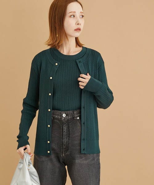 ROPE' PICNIC(ロペピクニック)の「ミニケーブルニット金釦カーディガン(カーディガン/ボレロ・レディース・ブラック/ベージュ系その他/ダークグリーン/マスタード・38)」の21枚目の写真