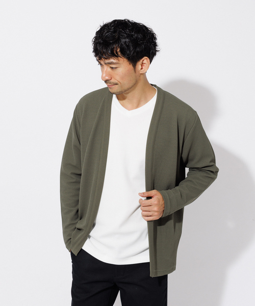 ABAHOUSE GRAY(アバハウスグレイ)の「フクレジャガード セミショール カーディガン(カーディガン/ボレロ・メンズ・ブラック/カーキ/グレイッシュベージュ/グレイッシュブルー・46/48)」の3枚目の写真