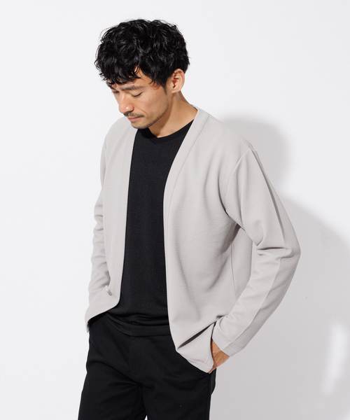 ABAHOUSE GRAY(アバハウスグレイ)の「フクレジャガード セミショール カーディガン(カーディガン/ボレロ・メンズ・ブラック/カーキ/グレイッシュベージュ/グレイッシュブルー・46/48)」の2枚目の写真