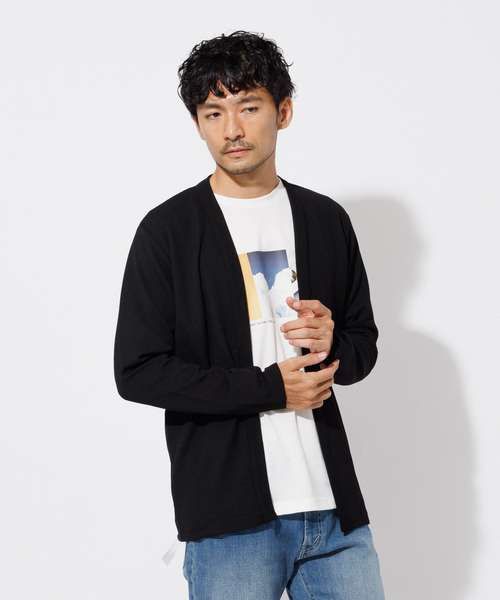 ABAHOUSE GRAY(アバハウスグレイ)の「フクレジャガード セミショール カーディガン(カーディガン/ボレロ・メンズ・ブラック/カーキ/グレイッシュベージュ/グレイッシュブルー・46/48)」の1枚目の写真