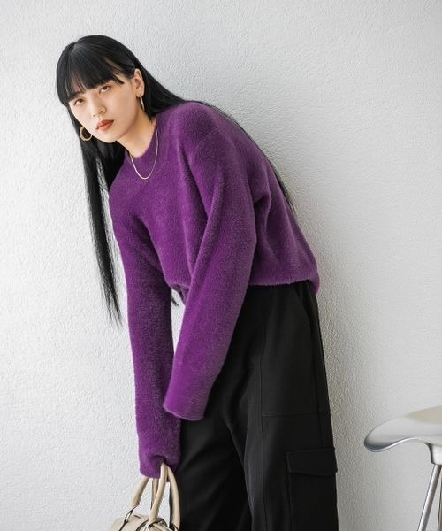 JEANASIS（ジーナシス）の「ネコヤーンクルーネックプルオーバー/164375（ニット/セーター・レディース・ライトグレー/ブラック/パープル・FREE）」の5枚目の写真