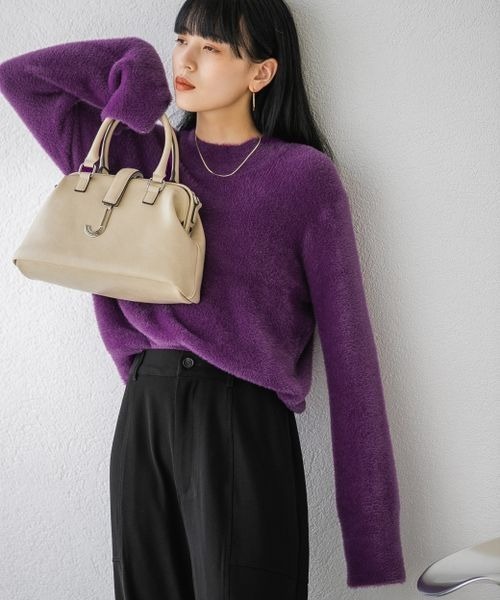 JEANASIS（ジーナシス）の「ネコヤーンクルーネックプルオーバー/164375（ニット/セーター・レディース・ライトグレー/ブラック/パープル・FREE）」の6枚目の写真