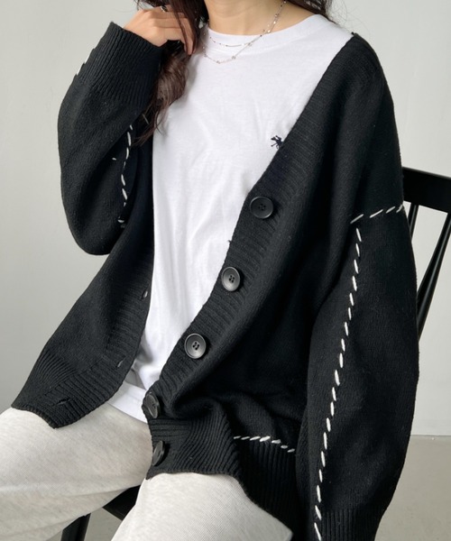 CLEA（クレア）の「リンキングオーバーサイズカーディガン（カーディガン/ボレロ・レディース・ブラック/ホワイト・FREE）」の18枚目の写真