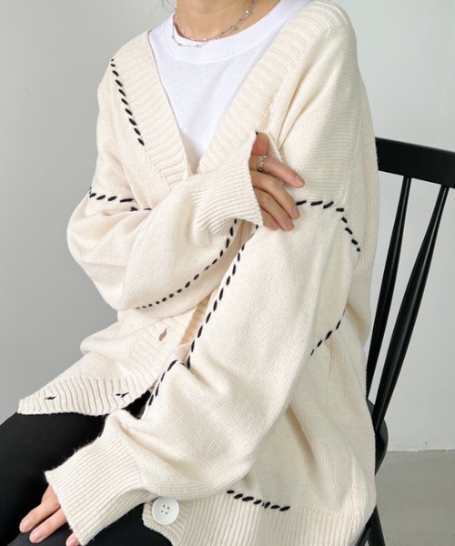 CLEA（クレア）の「リンキングオーバーサイズカーディガン（カーディガン/ボレロ・レディース・ブラック/ホワイト・FREE）」の13枚目の写真