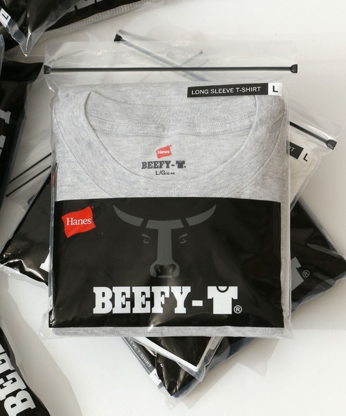 HANES（ヘインズ）の「Hanes/へインズ BEEFY/ビーフィー 無地 クルーネック ロングスリーブTシャツ/パックT/レディース メンズ（Tシャツ/カットソー・メンズ・ホワイト/ブラック/グレー/ネイビー/チャコール・M/L/XL/S）」の3枚目の写真