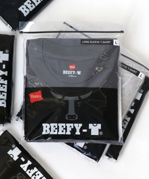 HANES（ヘインズ）の「Hanes/へインズ BEEFY/ビーフィー 無地 クルーネック ロングスリーブTシャツ/パックT/レディース メンズ（Tシャツ/カットソー・メンズ・ホワイト/ブラック/グレー/ネイビー/チャコール・M/L/XL/S）」の4枚目の写真