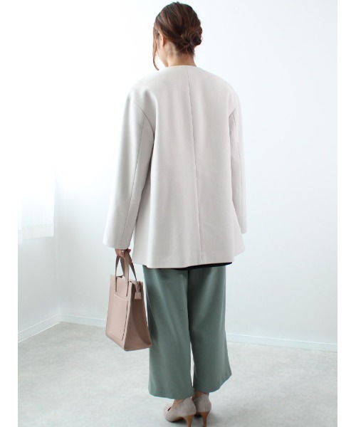fleur by mint breeze(フルールバイミントブリーズ)の「【M~5L 大きいサイズ】メルティ ジョーゼット ノーカラー ジャケット(ノーカラーコート・レディース・クリーム/ライトグリーン/ネイビー・L/4L/3L/5L/LL/M)」の7枚目の写真