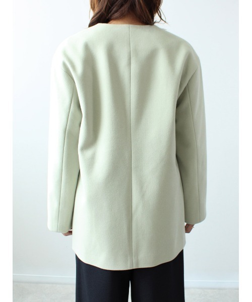 fleur by mint breeze(フルールバイミントブリーズ)の「【M~5L 大きいサイズ】メルティ ジョーゼット ノーカラー ジャケット(ノーカラーコート・レディース・クリーム/ライトグリーン/ネイビー・L/4L/3L/5L/LL/M)」の12枚目の写真