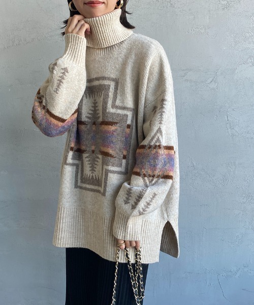 PENDLETON（ペンドルトン）の「[PENDLETON/ペンドルトン] ネイティブ柄 タートルネックニットプルオーバー（ニット/セーター・レディース・ブラック/ベージュ/アイボリー・F）」の2枚目の写真