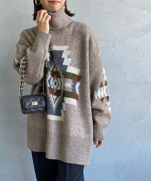 PENDLETON（ペンドルトン）の「[PENDLETON/ペンドルトン] ネイティブ柄 タートルネックニットプルオーバー（ニット/セーター・レディース・ブラック/ベージュ/アイボリー・F）」の4枚目の写真