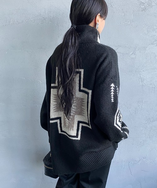 PENDLETON（ペンドルトン）の「[PENDLETON/ペンドルトン] ネイティブ柄 タートルネックニットプルオーバー（ニット/セーター・レディース・ブラック/ベージュ/アイボリー・F）」の22枚目の写真