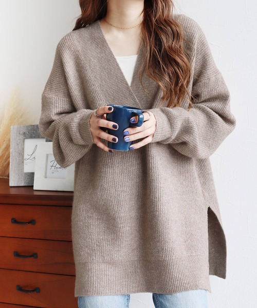 reca(レカ)の「深Vネックニットトップス(ニット/セーター・レディース・ブラック/ブルーグレー/オートミール/ダークベージュ/チャコールグレー・FREE)」の5枚目の写真