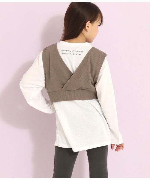 ANAP kids(アナップキッズ)の「バックロゴロンT+テレコリブベストセット(Tシャツ/カットソー・キッズ・ブラウン/ブラック・130cm/120cm/110cm)」の2枚目の写真