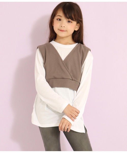 ANAP kids(アナップキッズ)の「バックロゴロンT+テレコリブベストセット(Tシャツ/カットソー・キッズ・ブラウン/ブラック・130cm/120cm/110cm)」の3枚目の写真