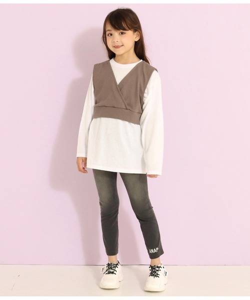 ANAP kids(アナップキッズ)の「バックロゴロンT+テレコリブベストセット(Tシャツ/カットソー・キッズ・ブラウン/ブラック・130cm/120cm/110cm)」の5枚目の写真