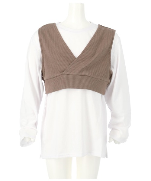 ANAP kids(アナップキッズ)の「バックロゴロンT+テレコリブベストセット(Tシャツ/カットソー・キッズ・ブラウン/ブラック・130cm/120cm/110cm)」の6枚目の写真