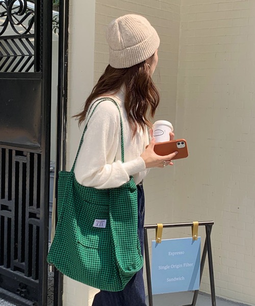 STYLEBLOCK（スタイルブロック）の「千鳥格子柄トートバッグ（トートバッグ・レディース・ダークグリーン/グリーン/ホワイト・FREE）」の11枚目の写真