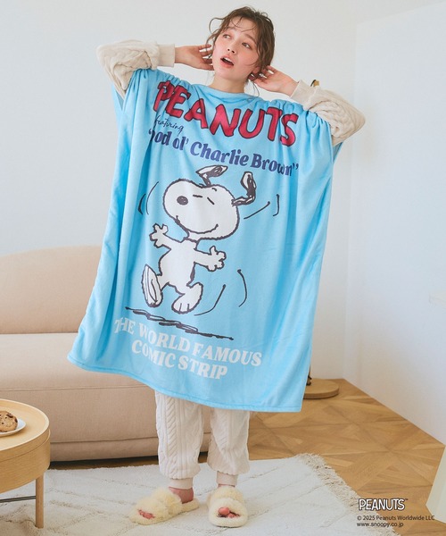 PEANUTS（ピーナッツ）の「【PEANUTS/ピーナッツ】ノリノリSNOOPY/スヌーピーあったか着るフリースウェア◎とろふわ もこもこ あったか（その他ルームウェア・レディース・アイボリー/モカ/ベージュ/アイボリー系/ブルー/ライトグレー・フリー/FREE）」の11枚目の写真