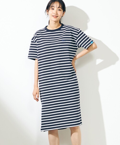 SHARE PARK（シェアパーク）の「【UVカット】ボーダーロゴ半袖カットワンピース（ワンピース・レディース・ホワイト系1/ブルー系1・SMALL/MEDIUM/X-SMALL）」の2枚目の写真