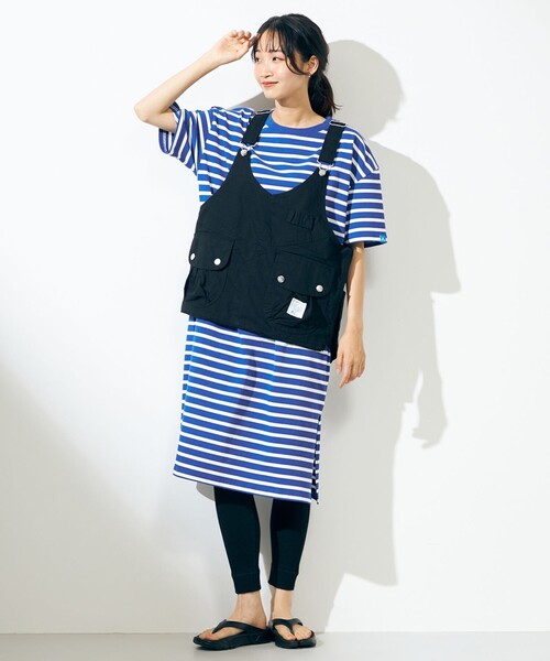 SHARE PARK（シェアパーク）の「【UVカット】ボーダーロゴ半袖カットワンピース（ワンピース・レディース・ホワイト系1/ブルー系1・SMALL/MEDIUM/X-SMALL）」の6枚目の写真