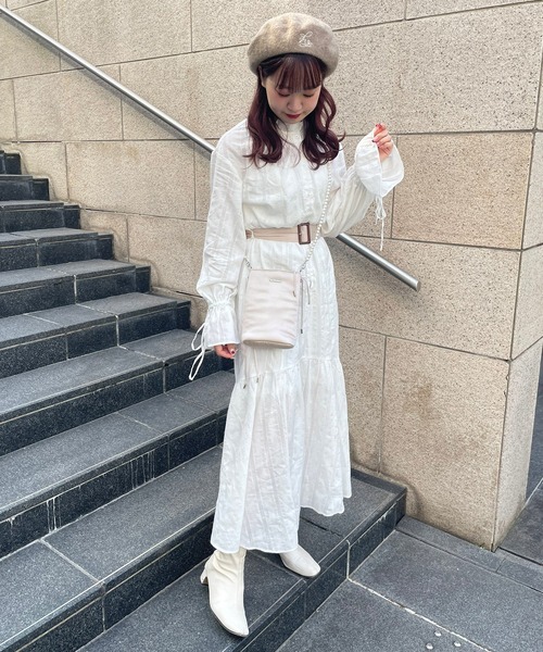 one after another NICE CLAUP（ワンアフターアナザーナイスクラップ）の「【スタッフ考案アイテム】配色ベルトロングワンピース（ワンピース・レディース・オフホワイト/ピンク/グレー・FREE）」の3枚目の写真