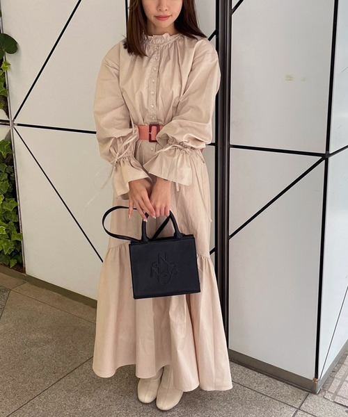 one after another NICE CLAUP（ワンアフターアナザーナイスクラップ）の「【スタッフ考案アイテム】配色ベルトロングワンピース（ワンピース・レディース・オフホワイト/ピンク/グレー・FREE）」の14枚目の写真